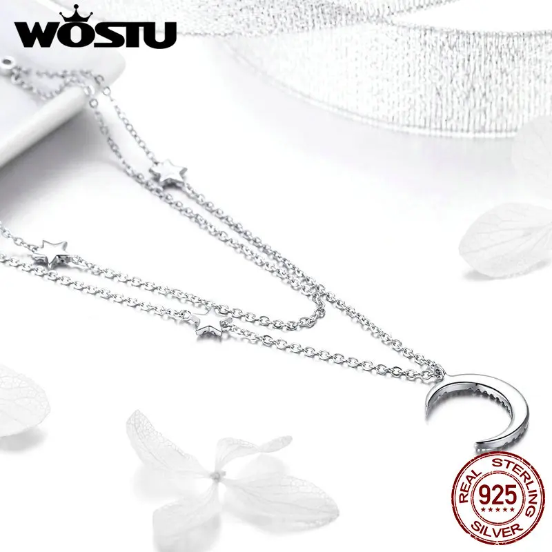 WOSTU Moon &amp ожерелья со звездами 100% Стерлинговое Серебро 925 пробы подвеска