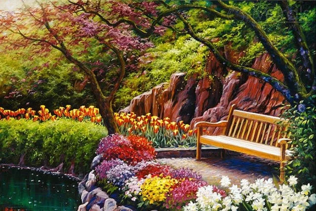 40X50 см (16 &quotх 20&quot) парк угол цветы Риверсайд пейзаж полный дрель вышивка поделки
