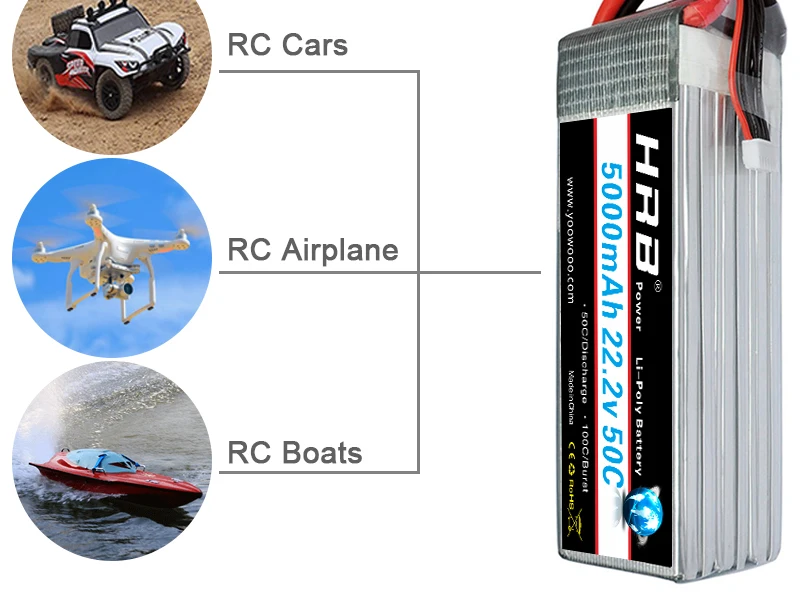 HRB 22,2 V 5000mah Lipo 6S батарея EC5 T Deans XT60 TRX XT90 для квадрокоптера FPV самолеты Багги автомобили катамаран лодка RC части 50C