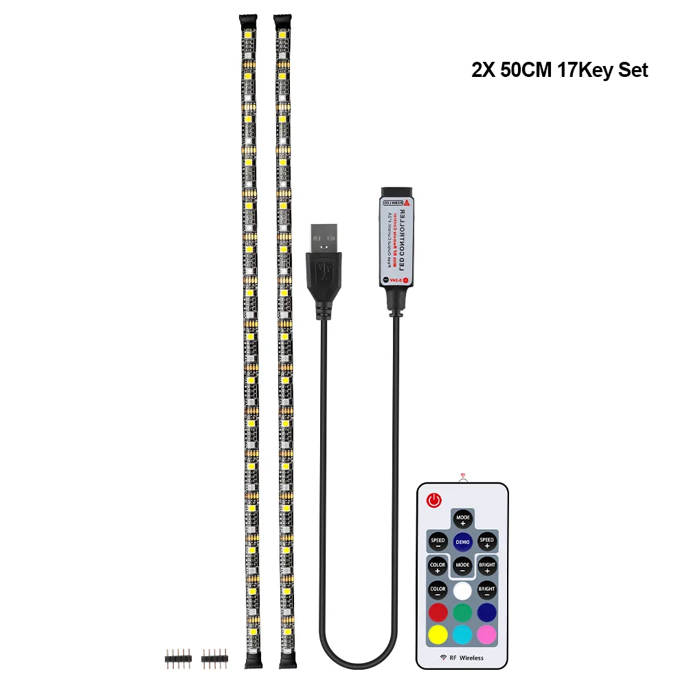 2X 50CM SET 5050 USB Светодиодная лента RGB RGBW RGBWW Led tv фоновое освещение DC 5 В гибкая лента RF пульт дистанционного управления 1 м/2 м/3 м/4 м/5 м - Испускаемый цвет: 2X 50CM SET