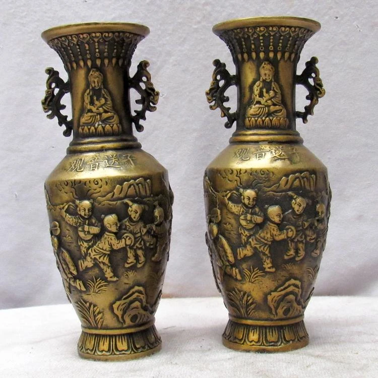 

High 19 CM!!! Collectible Chinese Old Bronze Carved More children Vase /Antique Vases