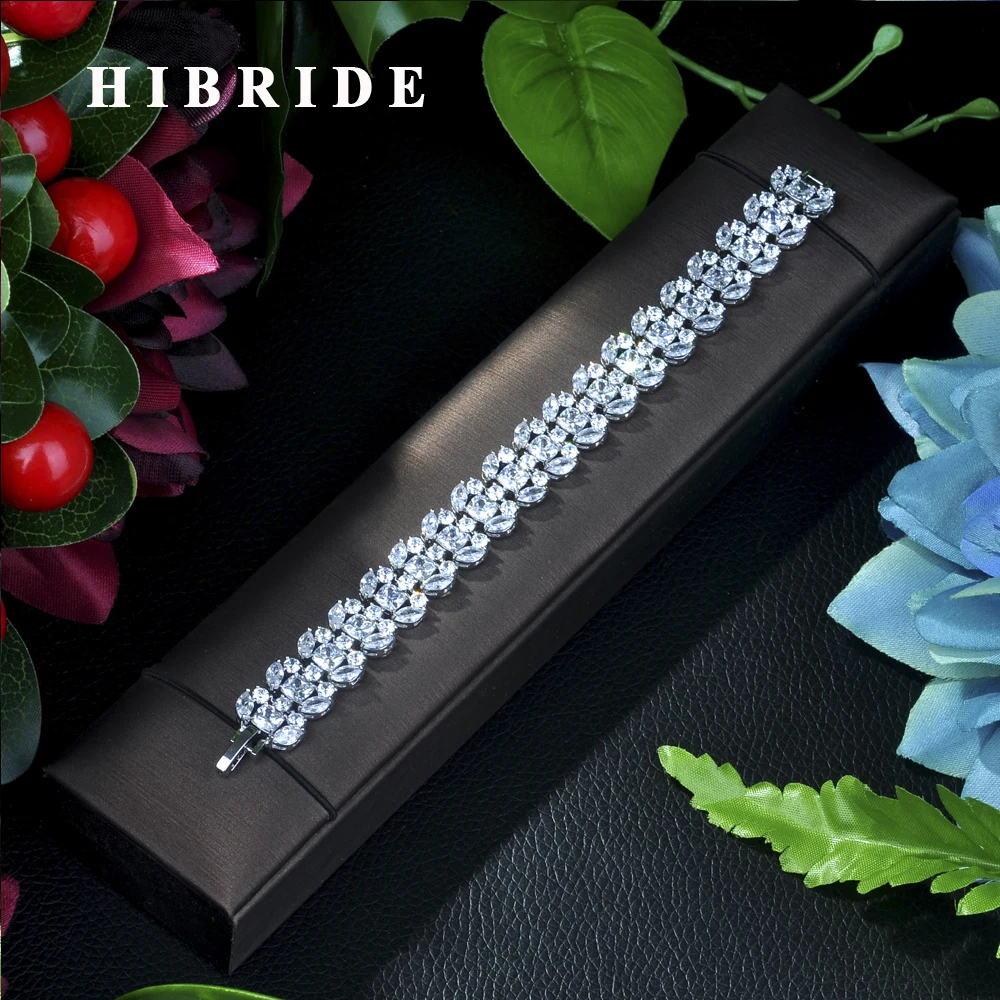 Брендовые женские теннисные браслеты HIBRIDE с квадратными фианитами и свадебные