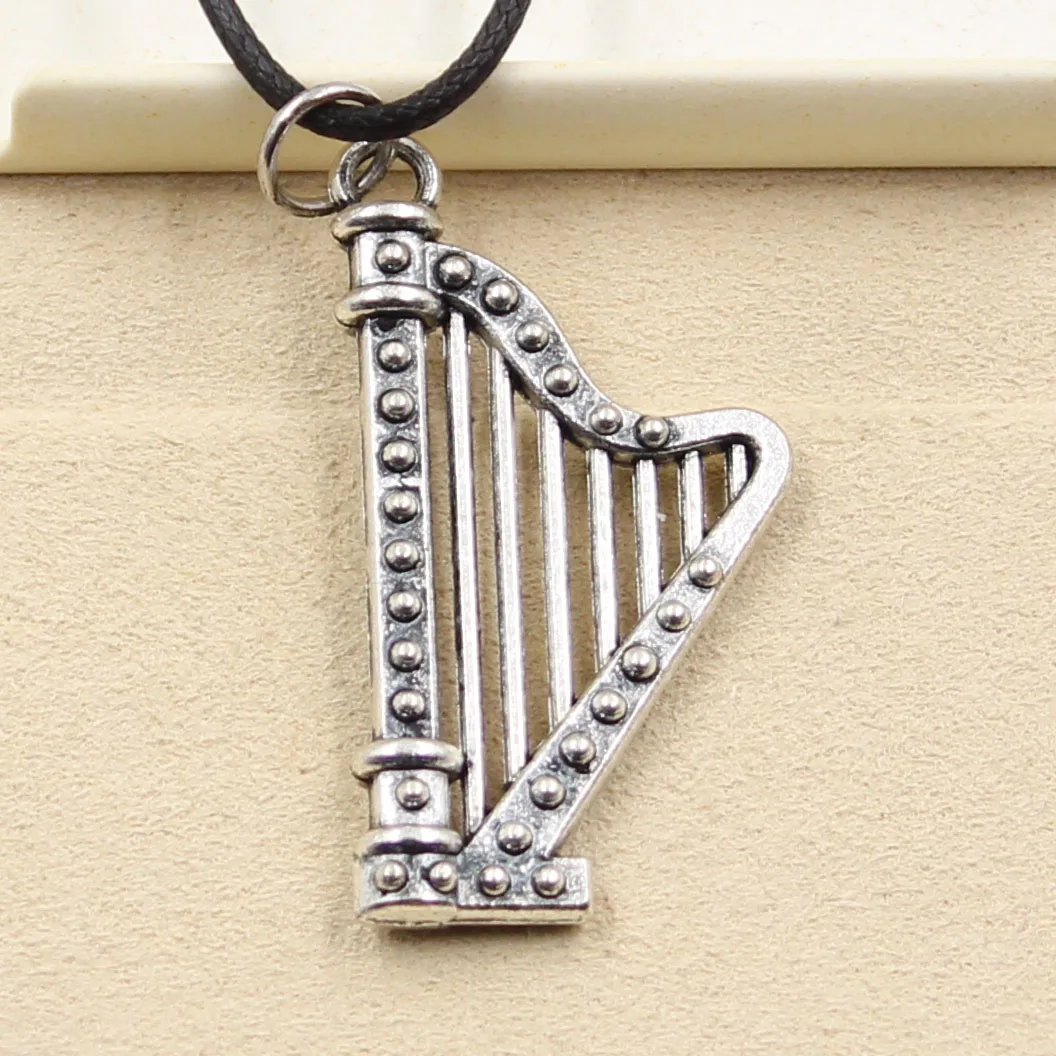 Новый модный Тибетский серебристый цвет кулон-арфа колье чокер черный кожаный