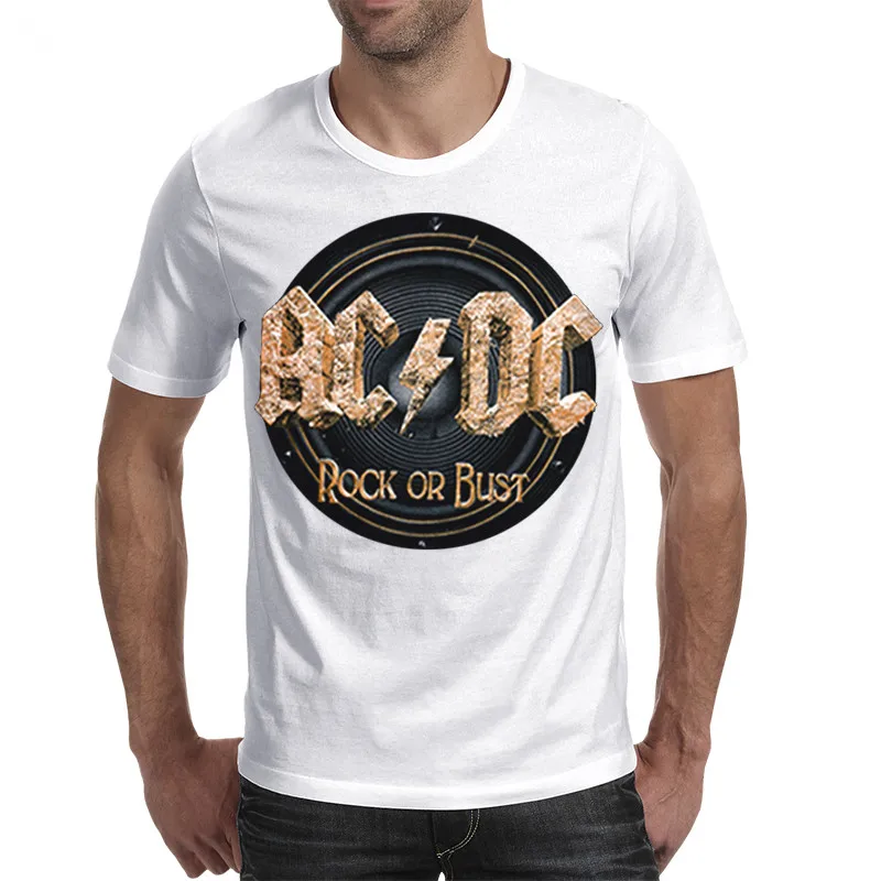 Качество Хлопковая Футболка с принтом Rocksir 2018 Мода ACDC дизайн серии рок или бюст