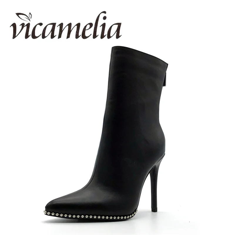 Vicamelia/женские ботильоны модные полусапожки на молнии женская обувь тонком