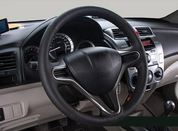 Черный верхний слой кожаный ручной сшитый автомобильный чехол на руль для Honda Civic старый Civic 2006-2011