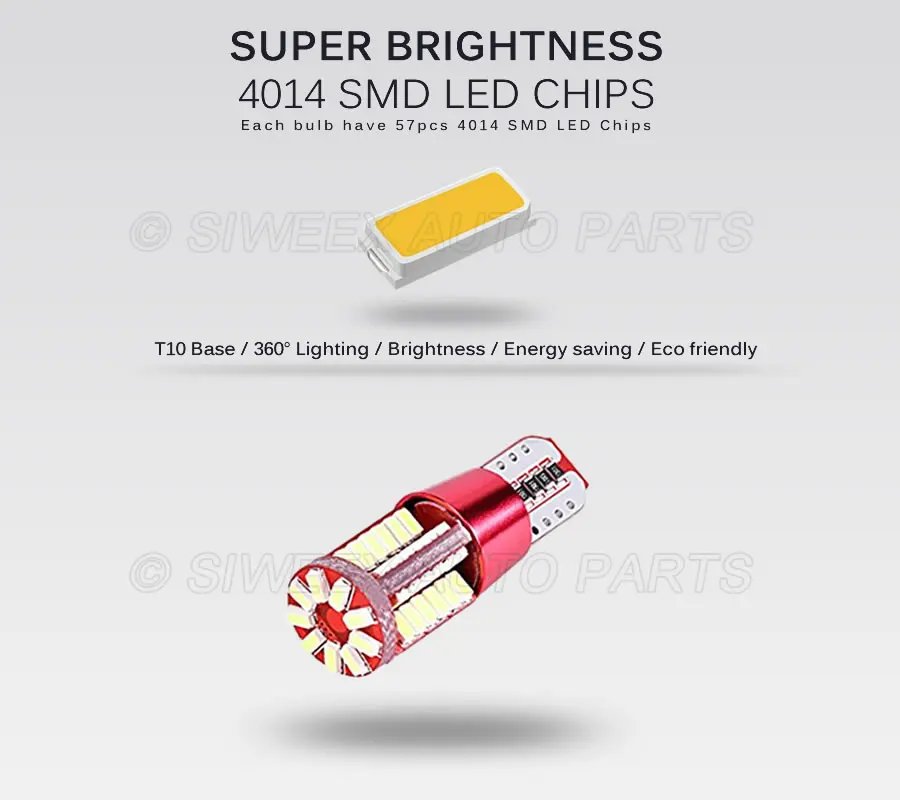 2 предмета светодиодный лампы семь Цвета T10 Canbus Error Free 57 SMD 4014 супер яркий