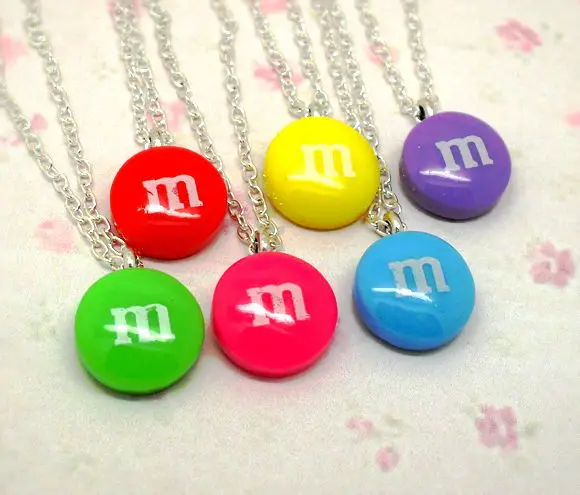 Free Shipping 6 Strands Color Letter M Round Resin Pendants Candy Necklace 18