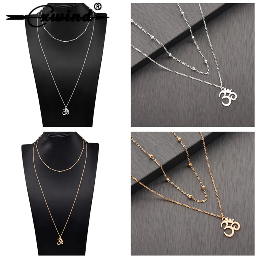 

Cxwind OM Yoga Multilayer Pendant Necklace for Women 2019 Boho Bead Chain Choker Necklaces Fashion Arrow Flower Collar Jewelry