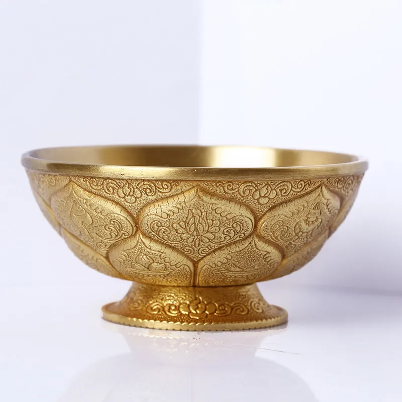 

1pc Pure Copper Tantric Lotus Sacrificed Eight Auspicous Symbol God of Wealth Smooth Exquisite Craft Tibetan Buddhist Cup/Bowel