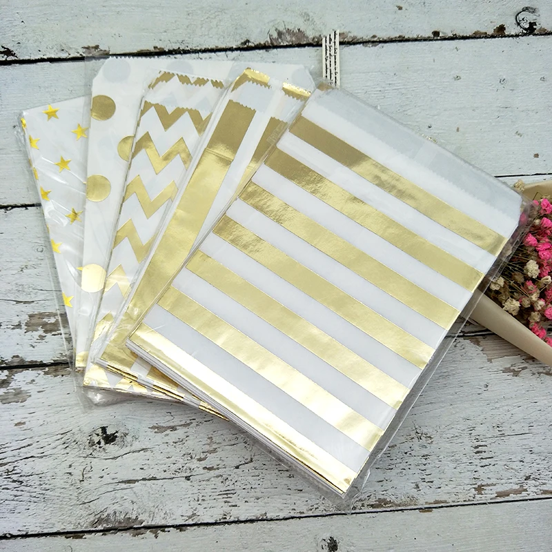 100 шт полосатые крафт-бумажные мешки фольги золотые продуктовые Конфеты