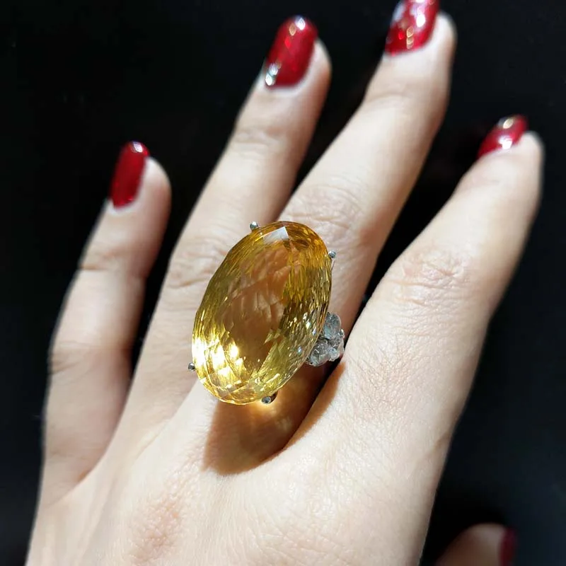 FLZB 100% натуральный цитрин 33.6ct драгоценных камней большие ужин кольцо для леди в 925