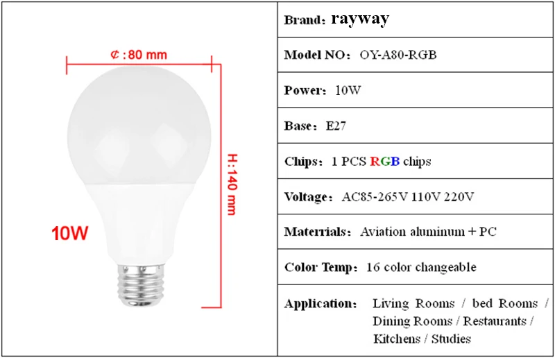 Rayway E27 RGB светодиодный светильник с дистанционным управлением, шариковый светильник, 16 цветов, декоративный светильник для помещений, для праздников, вечеринок, сменный глобус, светодиодный светильник