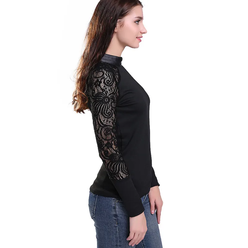 Женская кружевная блузка YAYEYOU Повседневная Блузка с длинным рукавом вязаный