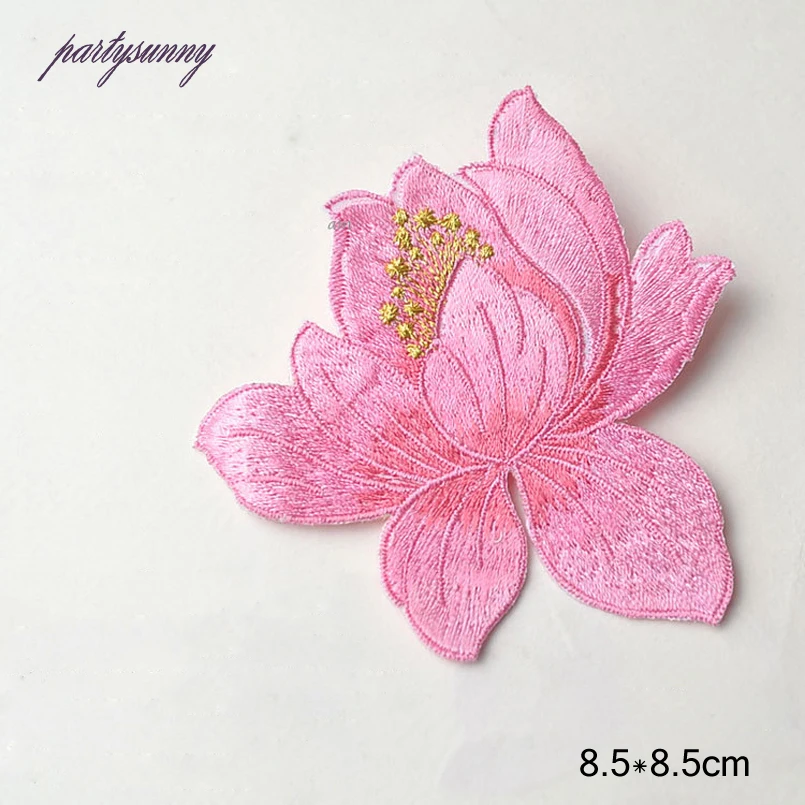 PF Цветок Лотоса Вышивка Патчи Аппликация Железа на Патч для Одежды Платье Мешок