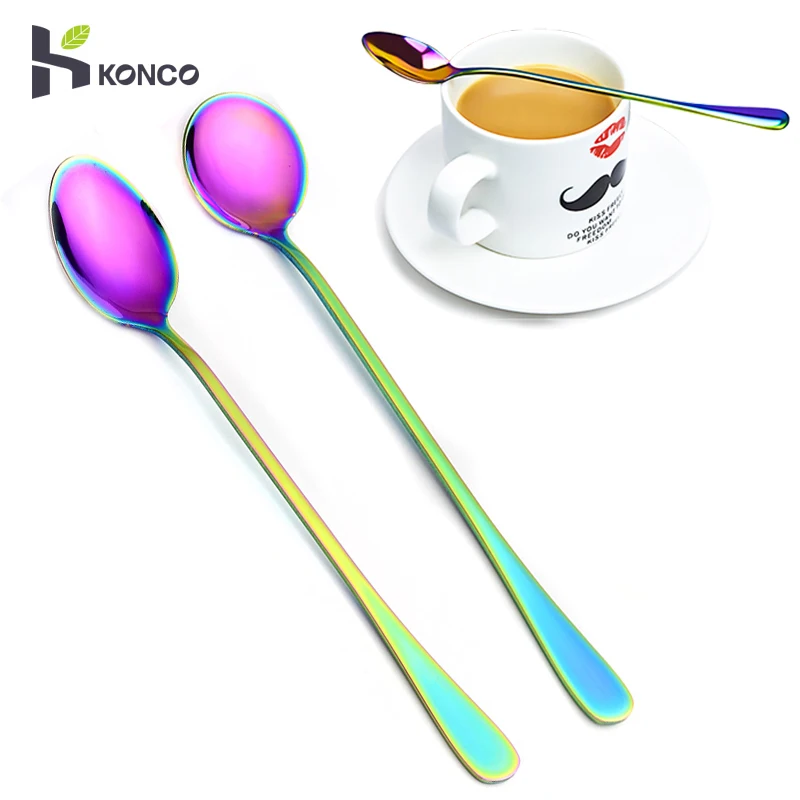 KONCO чайные ложки из нержавеющей стали столовые приборы Радужная кофейная ложка эспрессо десерт, мороженое ложки кухонные приспособления для готовки