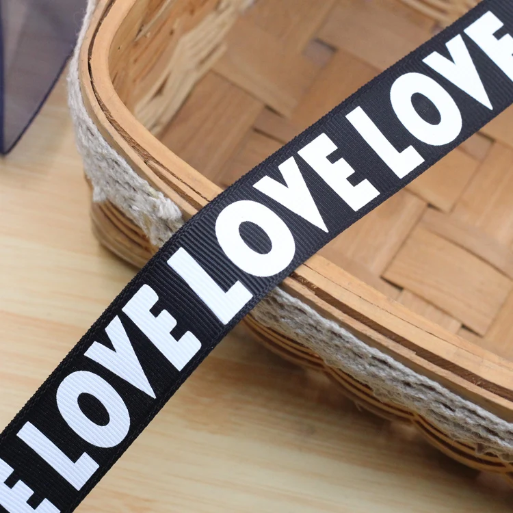 black 01 Новинка, 1 ''(25 мм), 1 метр, с принтом" Love ", Корсажная атласная лента, Швейные аксессуары, сделай сам, декоративное искусство, ремесла, Подарочная обертка для выпечки, лента - Цвет: black 01
