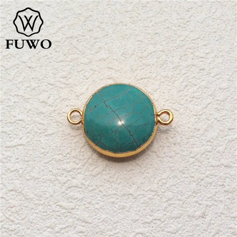 Круглые бирюзовые подвески FUWO с позолотой 24 карата необработанные двойные