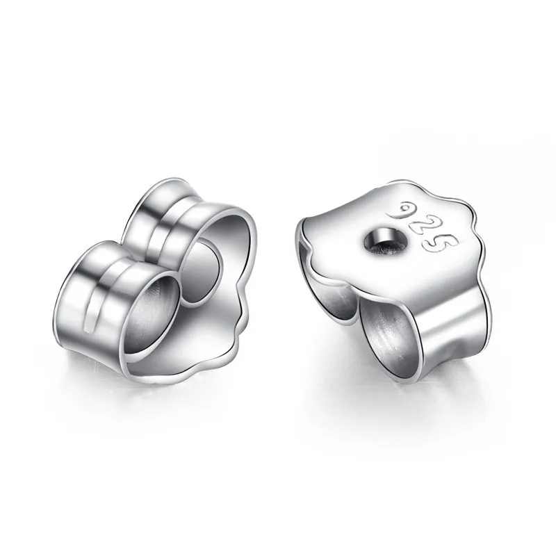 925 Sterling Silver Серьги с застежками в форме пули, модные украшения золотого цвета, Белые и розовые золотые застежки, прямой дизайн, 10 пар в партии - Цвет: 925 Sterling Silver