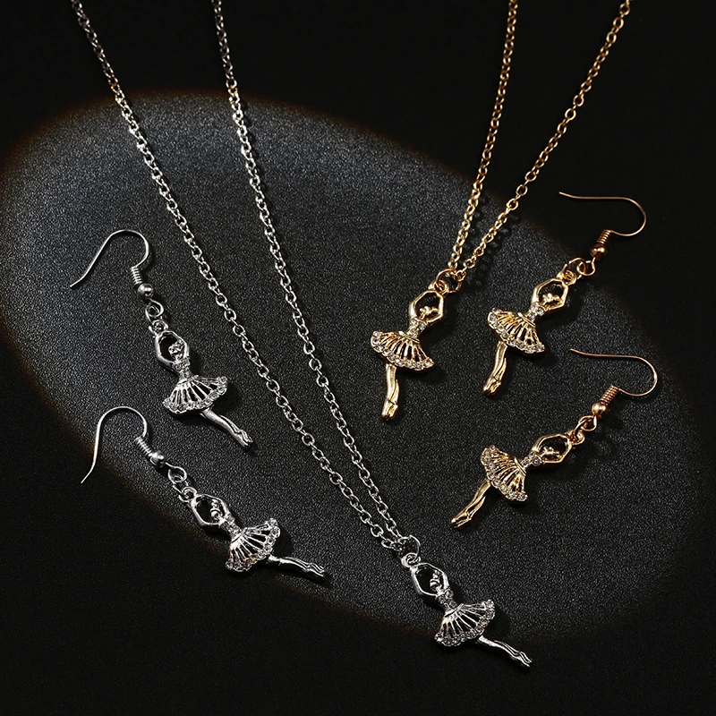 Подарок на день рождения хрустальное балетное ожерелье Танцовщица серьги с