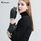 Женские перчатки из козьей кожи Gours, черные перчатки из натуральной козьей кожи с бантом, зима 2019