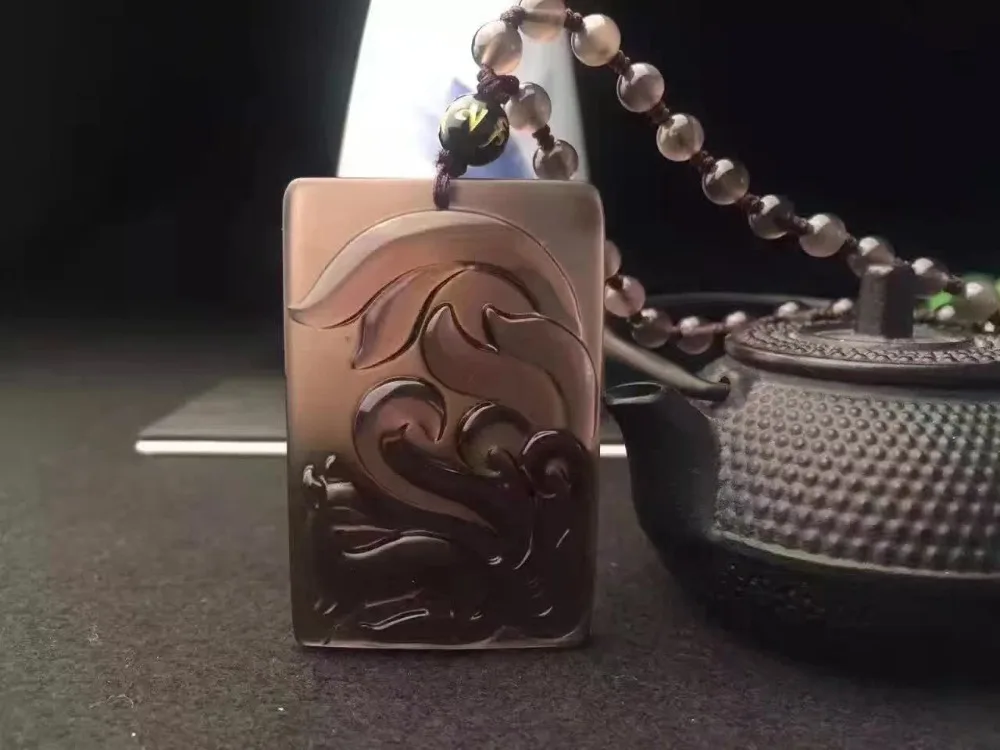 Черная Радуга Ice обсидиан Вырезка девятихвостая лиса Лаки Амулет подвеска