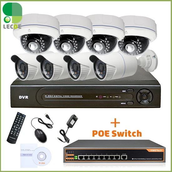 8 канальная сетевая система видеонаблюдения POE (NVR Kit) IP камер с защитой от