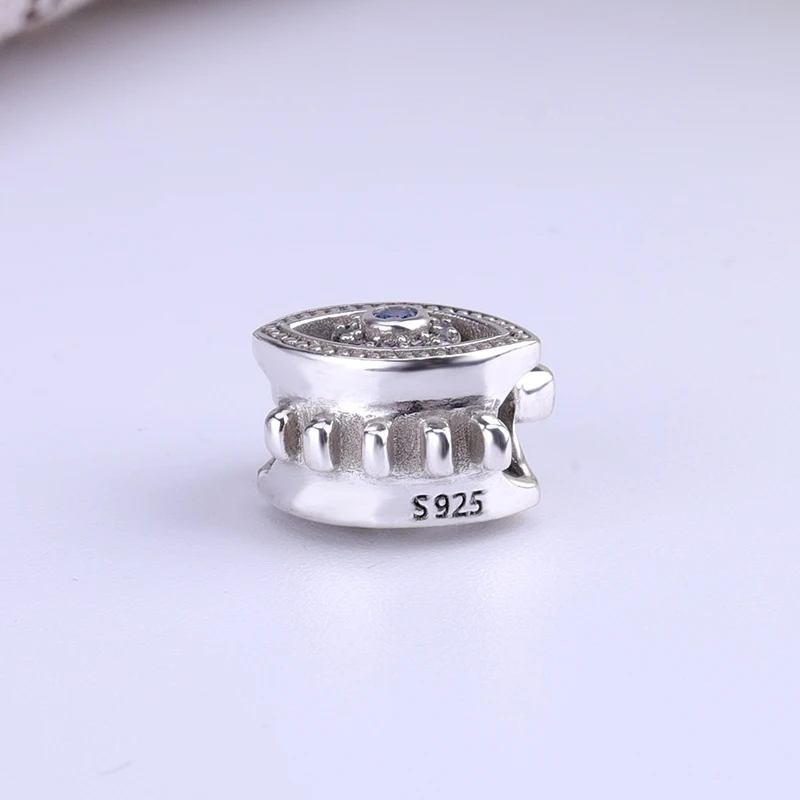 Новый оригинальный 925 стерлингового серебра бисера синий прозрачный CZ злой