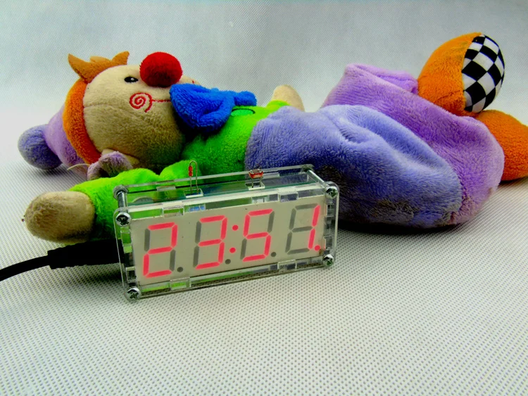 DIY Electronic Microcontroller Kit LED Digital Clock Time Thermometer +case+power supply cable free shipping + tracking number |