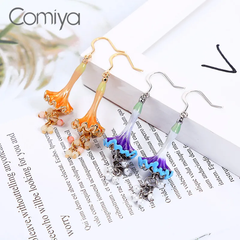 Comiya модные Висячие серьги для женщин цветок акриловые бусины Длинные цинковый