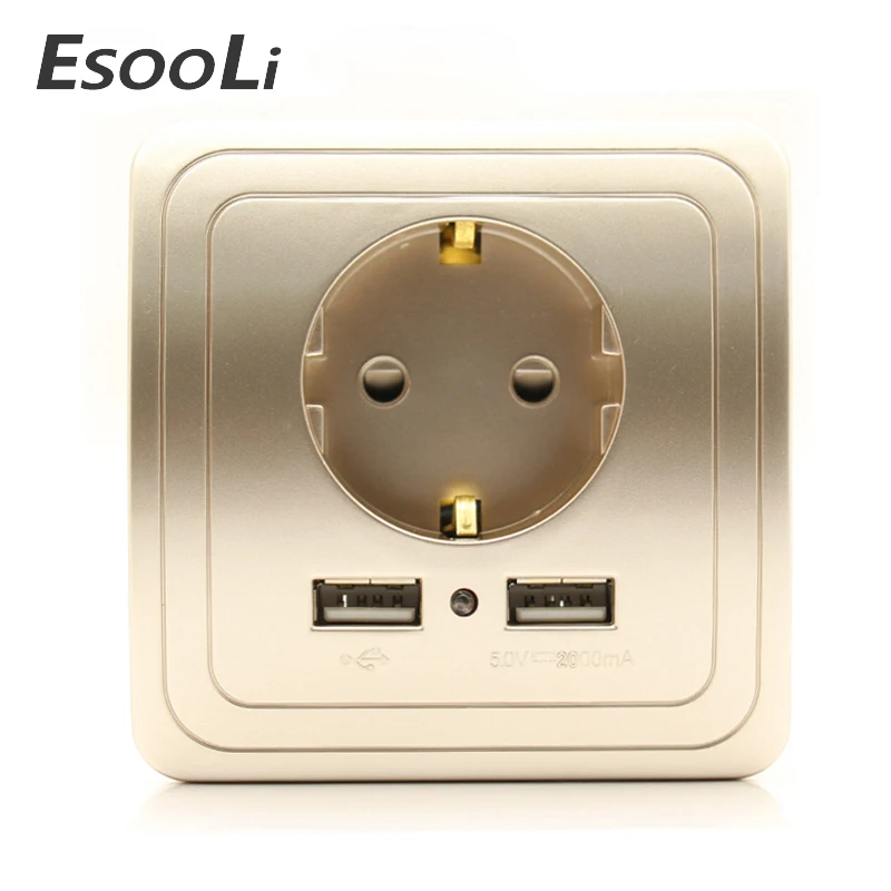 Розетка сетевая Esooli с двумя USB-портами 2 А евровилка | Обустройство дома