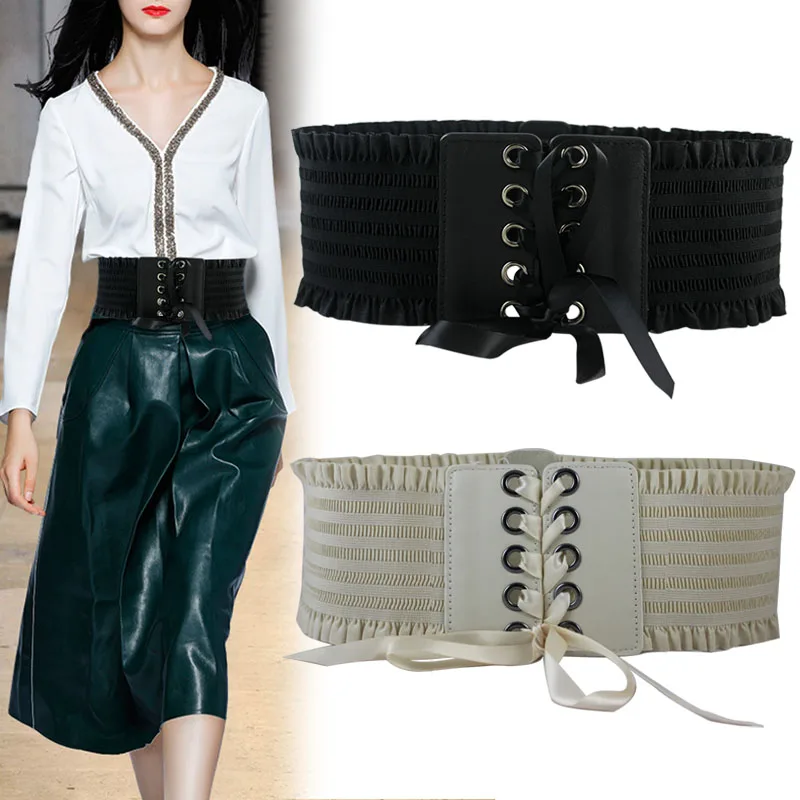 Surprise Price Fashion Ladies Elastic Force  And Wide Waist Sealing With Sweet Knotted Belt Girdle With A Belt Of Vintage Fringe