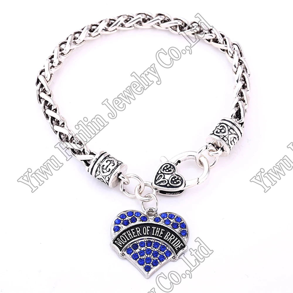 Браслет с подвеской в виде сердца кристаллами и цепочкой 20 см для матери