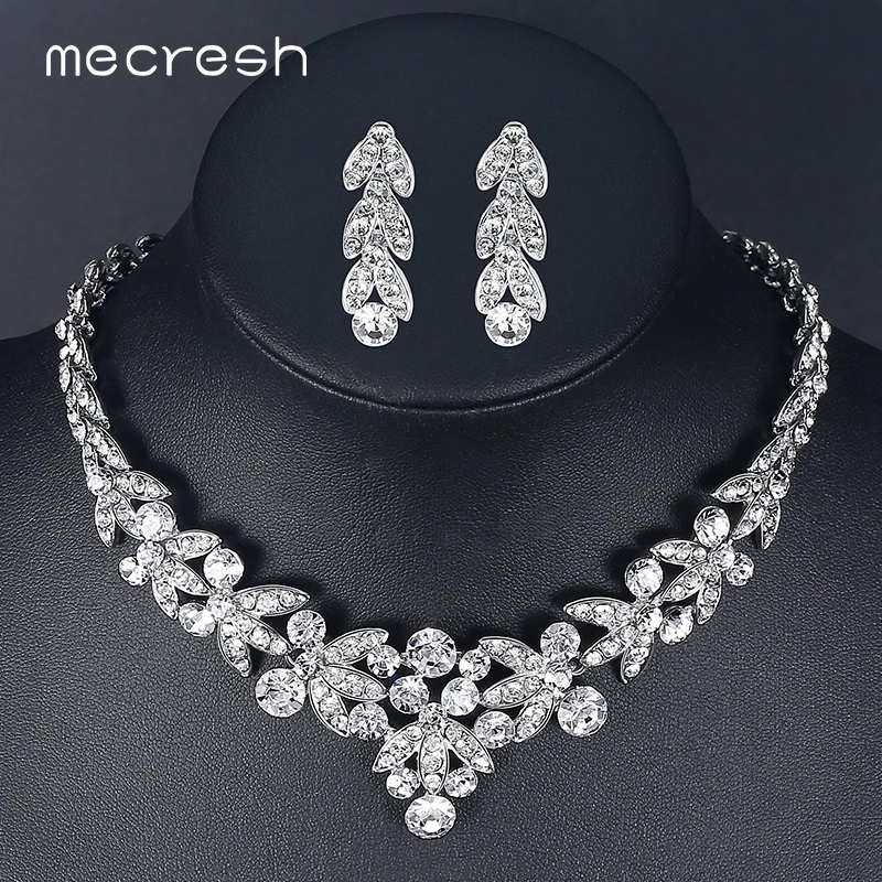 Mecresh Роскошные хрустальные наборы свадебных ювелирных изделий для женщин