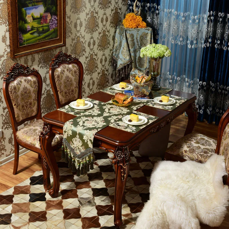 Роскошная зеленая шелковая жаккардовая скатерть Высококачественная с флагом