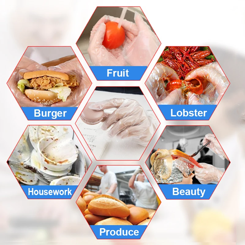 Пластиковые одноразовые перчатки WALFOS 100 шт. для ресторана дома обслуживания