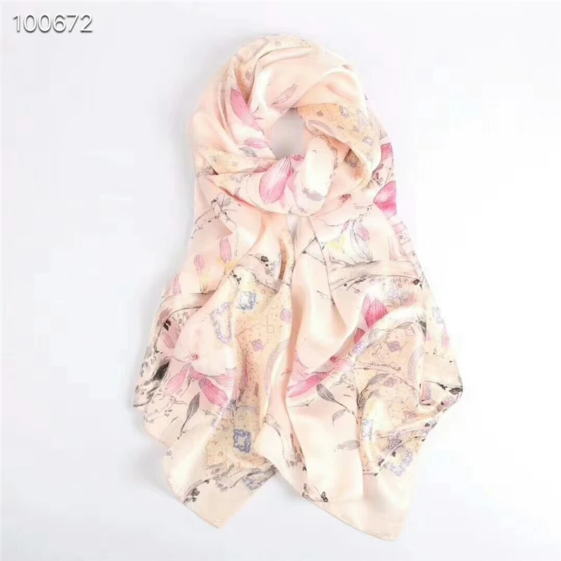 100% натуральный шелк длинный шарф женский шелковый роскошный брендовый для