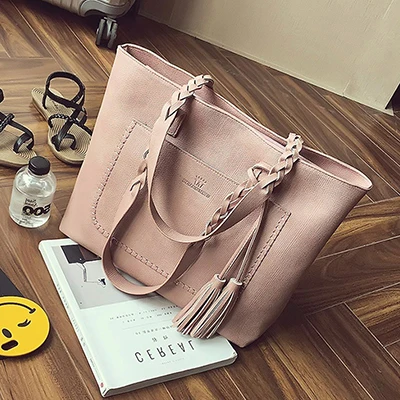pink Высококачественные винтажные женские сумки, Большая вместительная сумка из искусственной кожи, роскошная дизайнерская женская сумка через плечо, сумки с кисточками и ручками - Цвет: pink