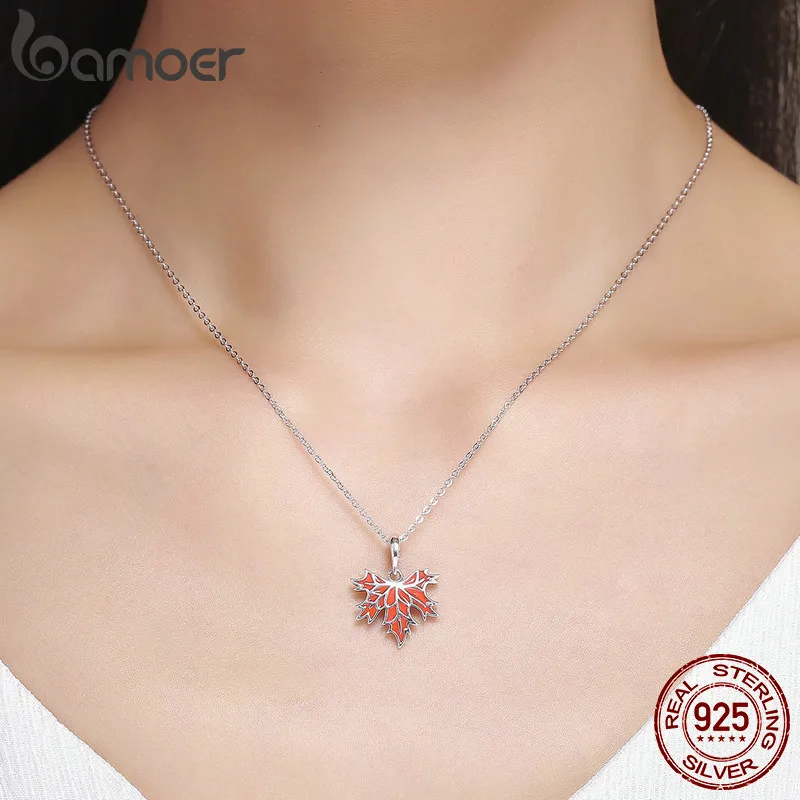 BAMOER 925 пробы Серебряное осеннее кленовое дерево листья кулон ожерелье для женщин Роскошные ювелирные изделия из стерлингового серебра подарок CC585