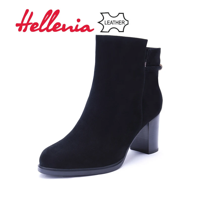 Черные короткие замшевые ботинки Hellenia с теплой шерстью высококачественные