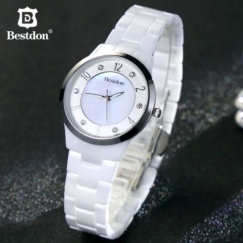 Silver Bestdon керамические женские часы с сапфировым кристаллом, модные кварцевые часы, водонепроницаемые женские часы с бриллиантами, Топ люксовый бренд, наручные часы - Цвет: Silver