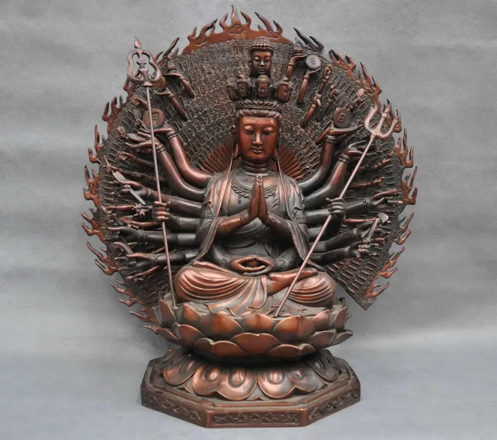 18 ''китайская тысяча рук Kwan-yin Avalokitesvara Бронзовая статуэтка Будды QQ EW | Дом и сад