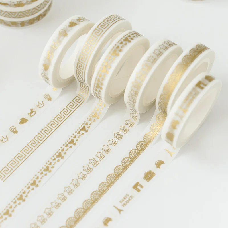 

2pcs/lot 8mm*7m Diary Indian Gold Paper Tape Hand Books Tape Border Decoration India Gold Narrow Side Handbook Stickers