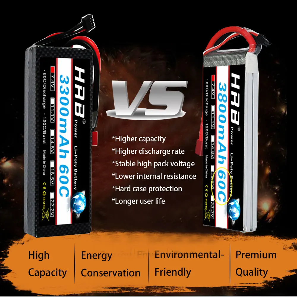 Жесткий чехол HRB RC Lipo Battery 2 S 3S 4S 3300 мАч 60C Burst 12C lipo Deans T для Traxxas 1/10 1/12 Scx10 trucks Cars