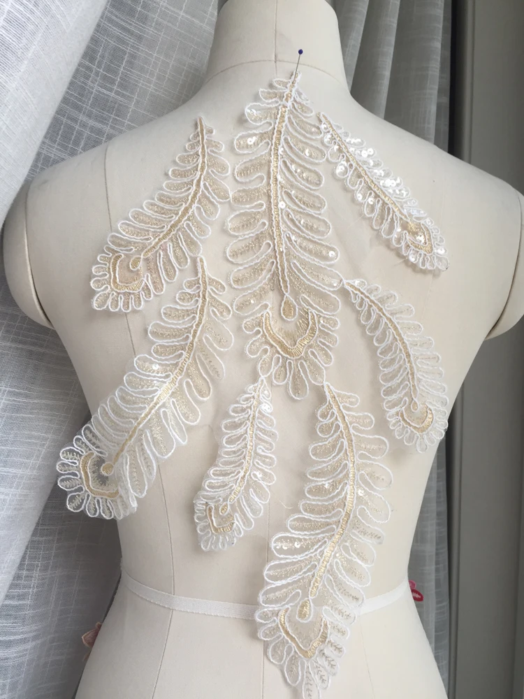 Вышивка в виде листиков Ажурные кружевные патчи аппликация пришивка цветочный