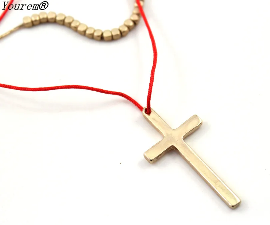 YOUREM Trendy beads short chain red rope layered cross necklace for women jewelry accessories alloy gold color fj835 | Украшения и
