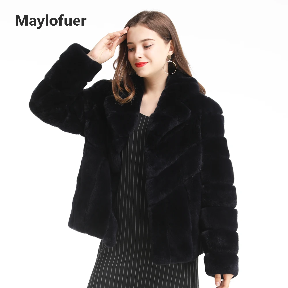 Maylofuer гладкое искусственное пальто с полосками женское натуральное и подлинное