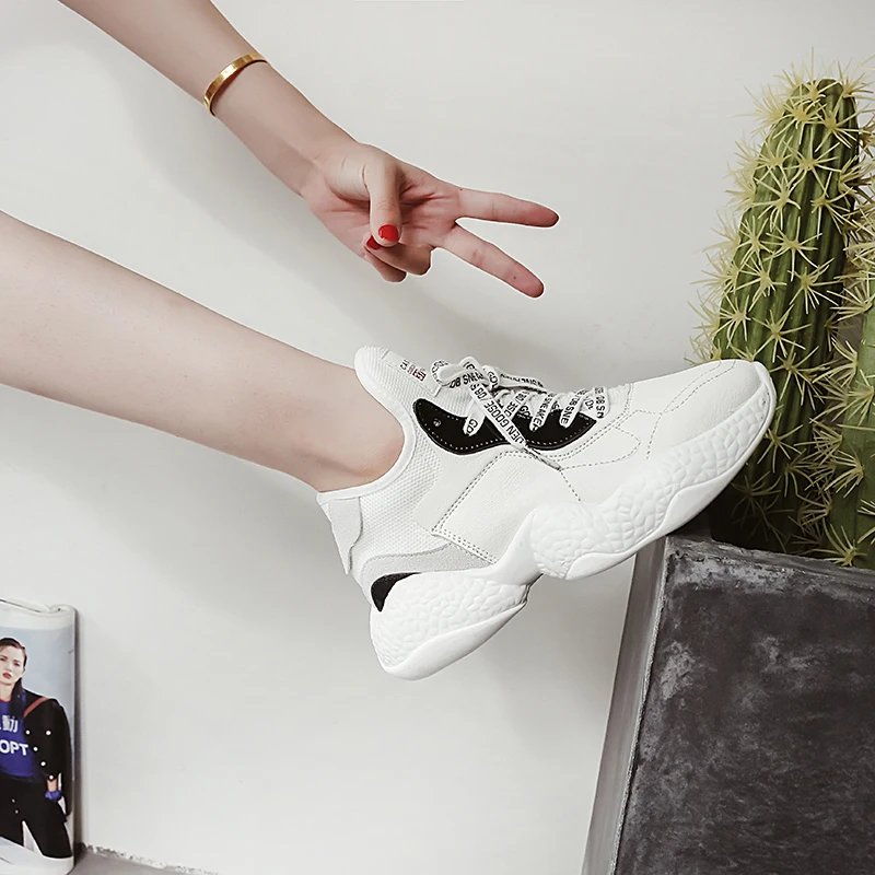 Женские кроссовки Fujin розовые дышащие на высоком каблуке повседневная обувь