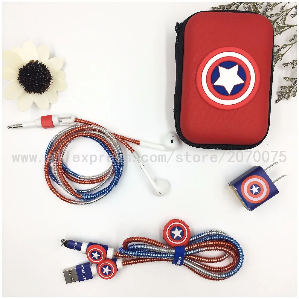 Мультфильм USB кабель наушники протектор набор с наушниками коробка кабель Стикеры для намотки Спиральный шнур протектор для iphone 5 6 6s 7 8plus
