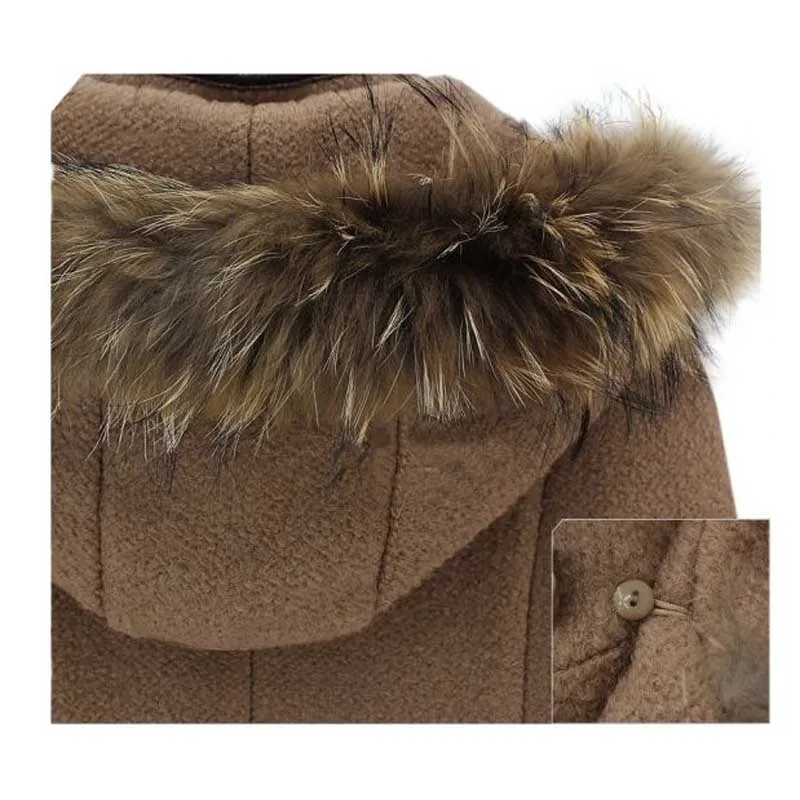 Женское шерстяное пальто со съемным капюшоном и воротником из искусственного